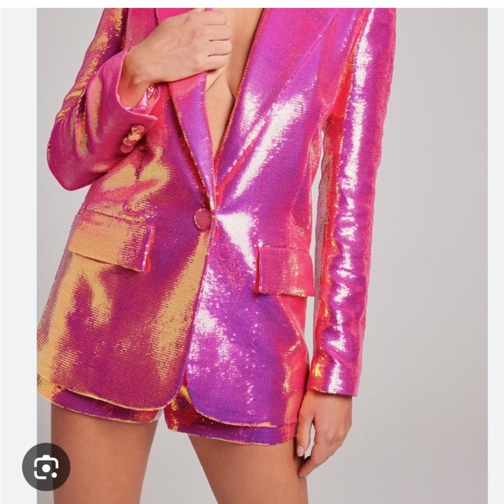 NADINE MERABI Hot Pink Metallic Pink Blazer sz S/M